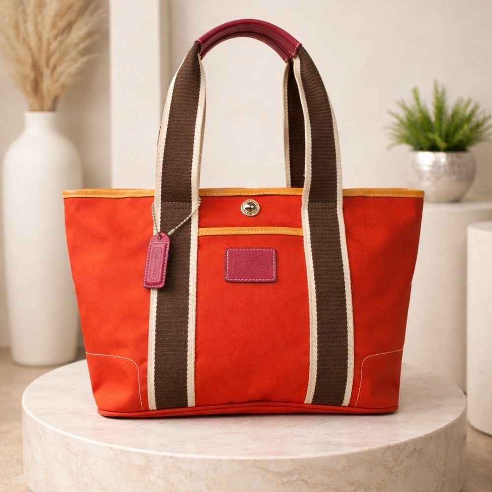 Coach Hampton Vintage‎ Nylon Vibrant Red Orange Tote Bag
